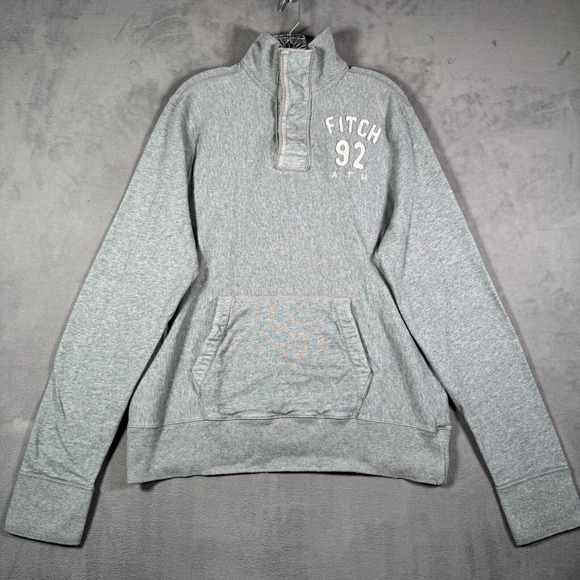 VTG Abercrombie & Fitch Y2K Sweatshirt Mens XXL Gray Muscle Henley Mock Neck - Picture 1 of 11